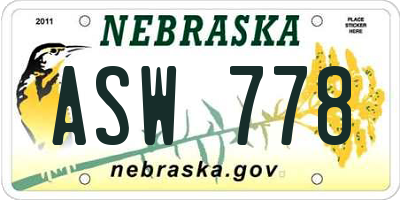 NE license plate ASW778