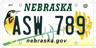 NE license plate ASW789