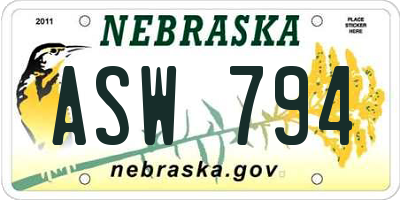 NE license plate ASW794