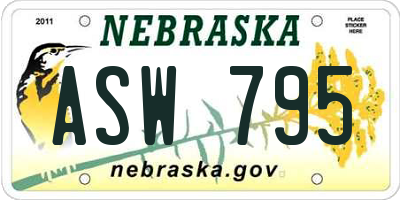 NE license plate ASW795