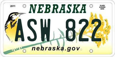 NE license plate ASW822