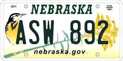 NE license plate ASW892