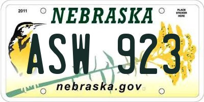 NE license plate ASW923