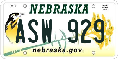 NE license plate ASW929
