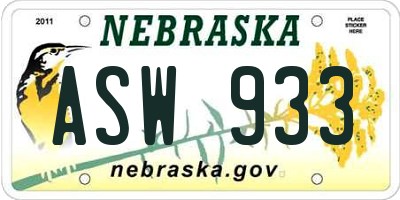 NE license plate ASW933