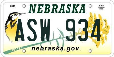 NE license plate ASW934
