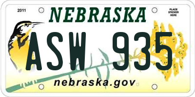 NE license plate ASW935