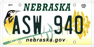 NE license plate ASW940