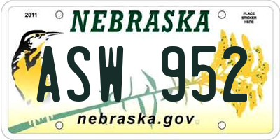 NE license plate ASW952