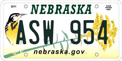 NE license plate ASW954