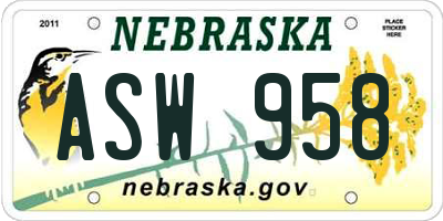 NE license plate ASW958