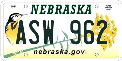 NE license plate ASW962