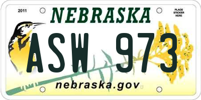 NE license plate ASW973