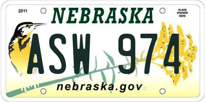 NE license plate ASW974