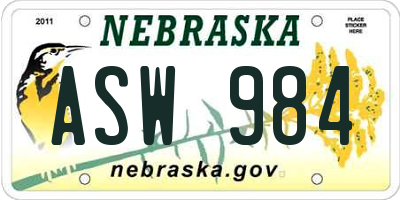 NE license plate ASW984