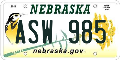 NE license plate ASW985