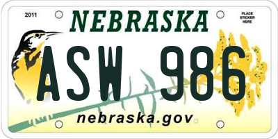 NE license plate ASW986