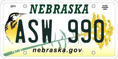 NE license plate ASW990