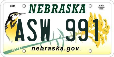 NE license plate ASW991