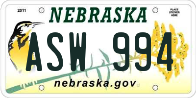 NE license plate ASW994