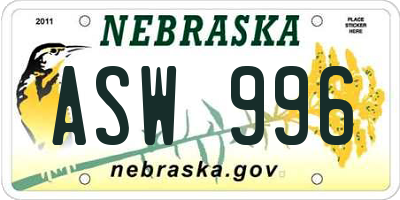 NE license plate ASW996