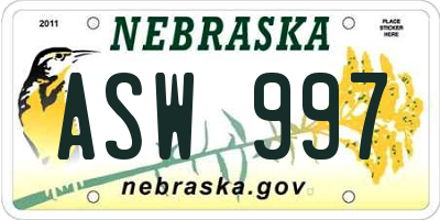NE license plate ASW997