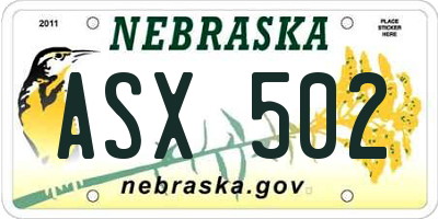 NE license plate ASX502