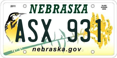 NE license plate ASX931