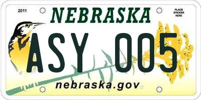 NE license plate ASY005