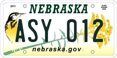 NE license plate ASY012