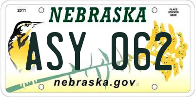 NE license plate ASY062