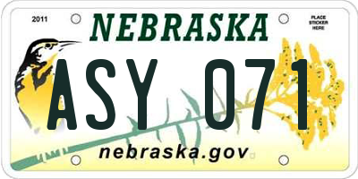 NE license plate ASY071