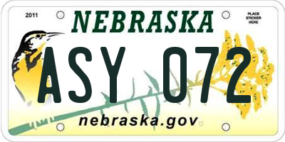 NE license plate ASY072