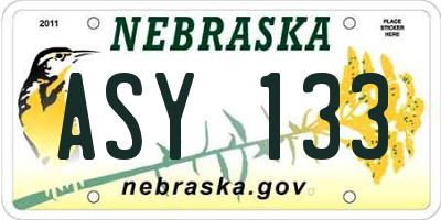 NE license plate ASY133