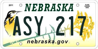 NE license plate ASY217