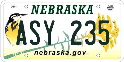 NE license plate ASY235