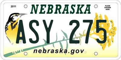 NE license plate ASY275
