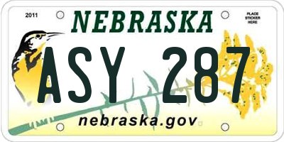 NE license plate ASY287