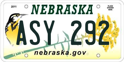 NE license plate ASY292