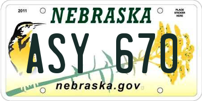 NE license plate ASY670