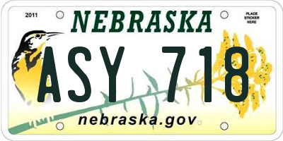 NE license plate ASY718