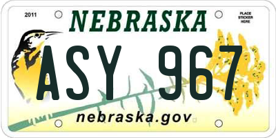 NE license plate ASY967