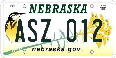 NE license plate ASZ012