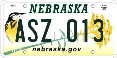 NE license plate ASZ013