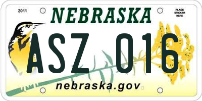 NE license plate ASZ016