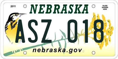 NE license plate ASZ018