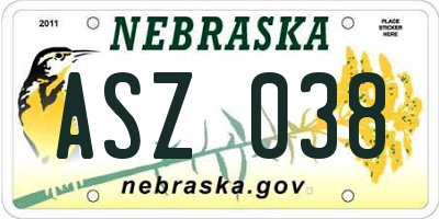 NE license plate ASZ038