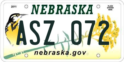 NE license plate ASZ072