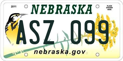 NE license plate ASZ099