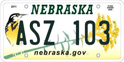 NE license plate ASZ103